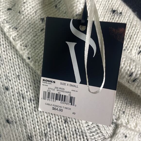 New! Vera Wang cowl neck cable knit poncho women's XS - Picture 4 of 12